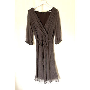 Banana Republic Dress 12 Silk Floral Brown Lined Fit & Flare Fall Vneck